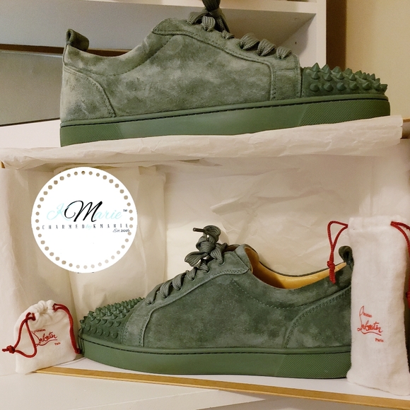 Authentic Christian Louboutin Louis Junior Spikes Flat Veau Velours/GG - Picture 1 of 12